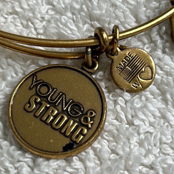 Alex and Ani gold metals adjustable bangle with I am Strong charm - Picture 2 of 3